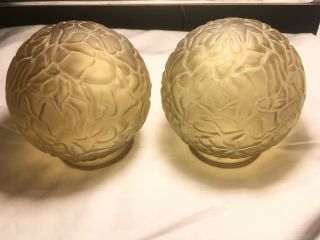 2 Antique Gold Glass " Brain " Art Deco Globe Lamp Light Shade 3 - 1/8 " Fitter