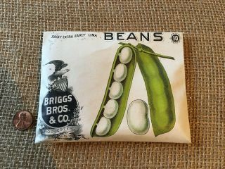 Antique Large Seed Packet Briggs Bros.  & Co Jersey Extra Early Lima Beans