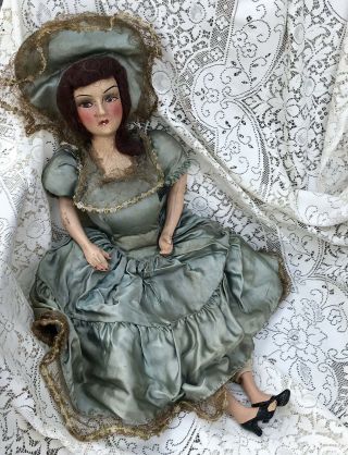 Boudoir Doll Lace Antique Composition 26” Needs Help