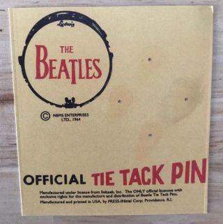 Rare The Beatles Display Card For The Beatles Tie Tack Pin 1964
