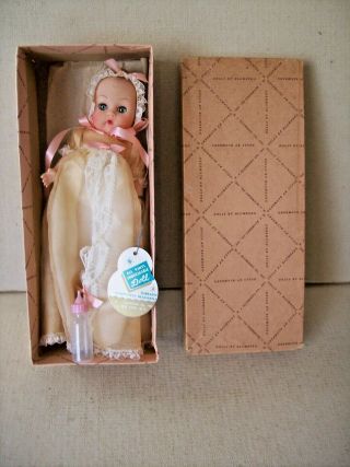 Vintage H.  J.  Blumberg Baby Doll 8 " W/ Dress Bonnet Bottle Tag & Box