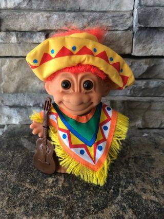 Russ Troll Doll 4” Orange Hair Brown Eyes Trolls Of The World Mexico Tag