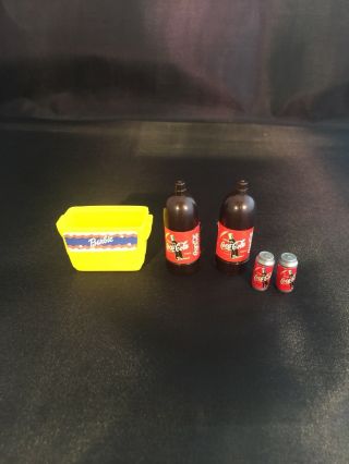 Rare Barbie Doll Yellow Cooler With 2 Coca Cola 2 Liters & 2 Coke Cans Diorama