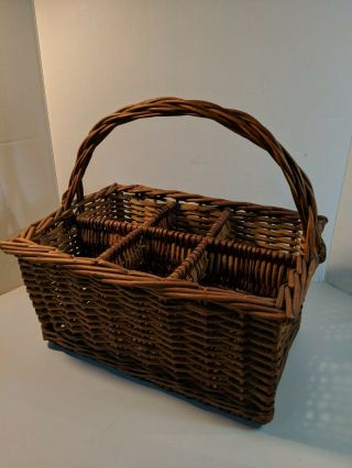 Vintage Wicker 6 Wine Bottle Basket With Handle