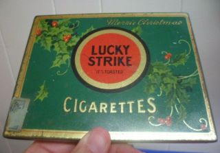 Rare Vintage Lucky Strike Merry Merrie Christmas Flat Fifties Cigarettes Tin