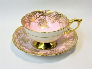 Vintage Royal Stafford Pink And Gold Bone China Cup & Saucer - Made In Uk