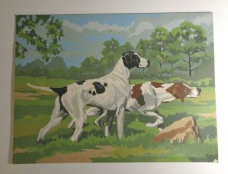 Vintage Paint By Number Artwork: Pointer Dogs On The Hunt.  12x16 Unframed.