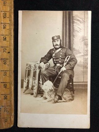 H Antique 1800s Blake Military Terrier Dog Victorian B&w Cdv Photo Cabinet Card