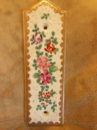 Vintage France Hand Painted Floral Ceramic Door Finger Push Plate Signed