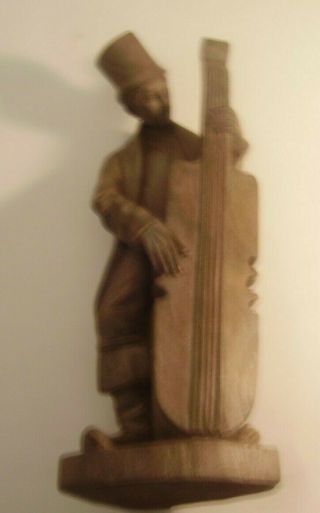 Old Anri Style Carved Wood Playing Upright Bass Musician Man Statue 13 " Tall