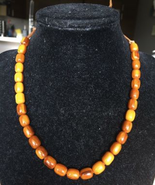 Antique Natural Butterscotch Egg Yolk Baltic Amber Beads Necklace Rare Color