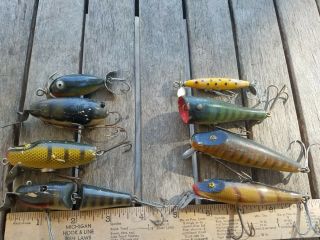8 Vintage Fishing Lures - Wood Warriors - Creek Chub & Unknown Makers