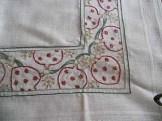 Vintage? White Linen 35 " X 34,  5 " Tablecloth/topper Hand Embroidered