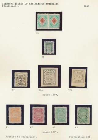 Zemstvo Stamps Zienkov Rare 1899 Page With Varieties Ch 36a 37b 34 Pair Vf