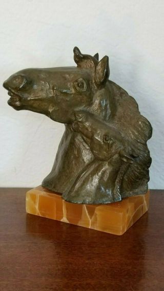 Antique Vintage Bronze Metal Art Sculpture,  Horses,  Artist And Foundry Marks