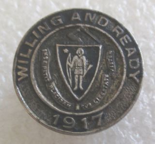 Antique National Guard Of Massachusetts Recruiting Button Lapel Pin