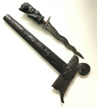 Antique Indonesia Kris / Keris Sword / Dagger Vintage Moro Knife Hand Carved