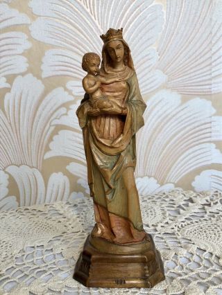 Anri Vintage Madonna Mary Child Jesus Carved Wood Statue Figure Italy 8.  5” Rare