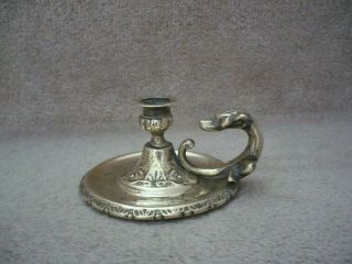 Antique Brass Candle Holder With A Dragon Handle An Outstanding Piece.