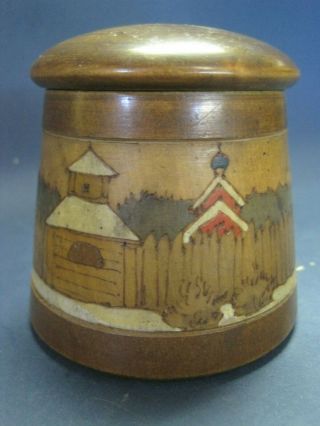 Vintage Arts & Crafts Carved & Painted Folk Art Covered Box