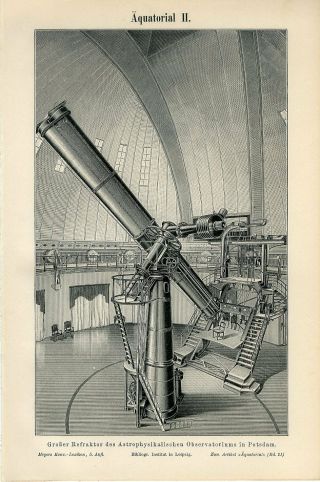 1894 Equatorial Mount Telescope Astronomy Celestial Antique Engraving Print