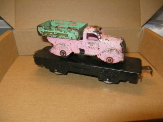 Rare Pink & Green Marx Stake Bed Truck With Train Flatcar.  Quantity Discount