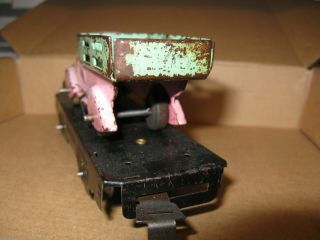 Rare PINK & GREEN Marx Stake Bed TRUCK with train flatcar.  QUANTITY DISCOUNT 3