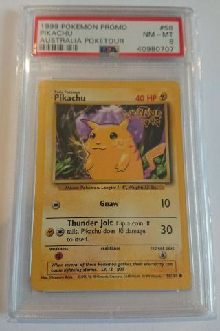 Pokemon Pikachu Australia Poketour Stamp Promo Set Card 58/102 Psa 8 Nm - Mt
