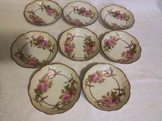 8 Antique Limoges France Drop Rose Hand Painted Bread Plates