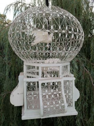 Large Antique Vintage Victorian Dome Top Bird Cage Birdcage Euc Ivory