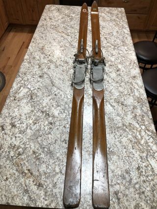 Antique R H Macy Co.  York Paris Manufacturing Co Wood Snow Skis W/ Bindings