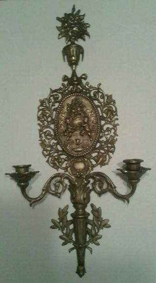Ornate Vintage Antique Brass Wall Art Hanging Candle Holder Sconce Cherubs