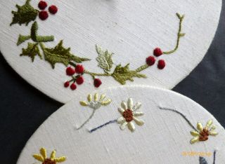 Rare Vintage Jar Lids For Fly Deterrant Silk Hand Embroidery