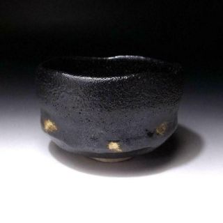 Rl18 Japanese Tea Bowl Of Raku Ware By Famous Potter,  Shoraku Sasaki,  Kuro Raku