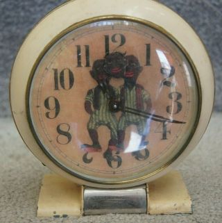 Vintage Black Americana 3 Headed Alarm Clock 1940s 1950s Rare Spinning Head