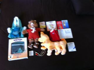 Vintage/1984 Teddy Ruxbin & Grubby 1 Book & 2 Tapes,  3 Extra Outfits & The Cable