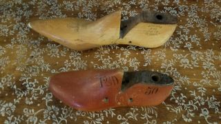 2 Vintage Wood Shoe Industrial Wooden Molds Form Ladies Aaa 7.  5 & Child 