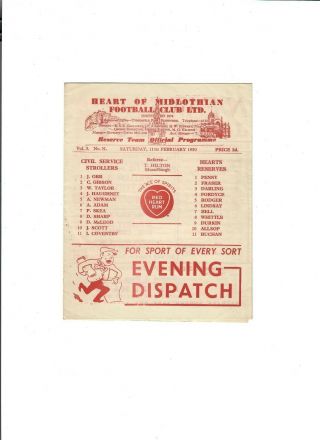 Hearts Res V Civil Service Strollers - 11/02/1950 (very Rare)