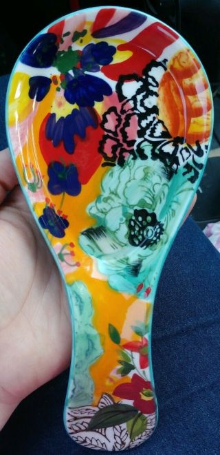 Euc Anthropologie Amaryllis Spoon Rest Holder Hand Painted Boho Floral Htf Rare