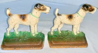 Antique Hubley Cast Iron Airedale / Fox Terrier Bookends 294