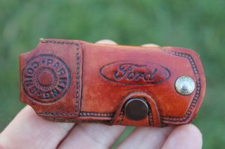 Vintage Antique Ford Dealer Promo Leather Key Case Holder San Antonio Texas Coin