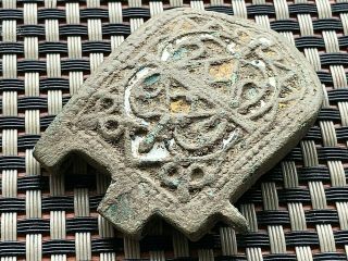 Ancient Byzantine Medieval Enamelled Bronze Strap End Circa 800 - 1200 Ad