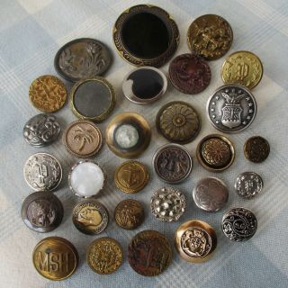 Assortment Of 30 Antique And Vintage Metal Buttons