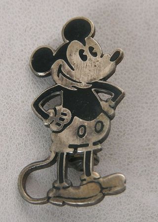 Rare Vintage Walt Disney Mickey Mouse Sterling And Black Enamel Pin 1 - 1/4 " Tall