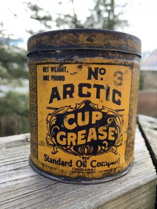 Rare 1900s Antique Standard Oil Company Arctic Cup Grease Metal Oil Can Gas Sign