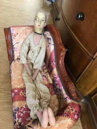 Vintage 1920s/1930s Cloth Boudoir Bed Doll,  Painted Face,  Clothes 30 "