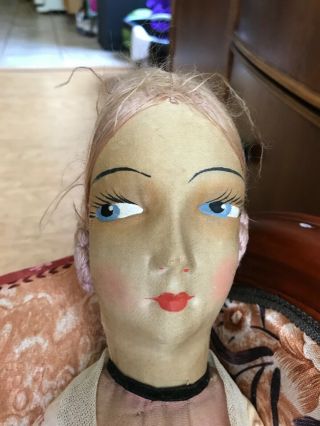 Vintage 1920s/1930s Cloth Boudoir Bed Doll,  Painted Face,  Clothes 30 