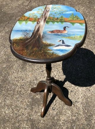 Vintage Oil Painting Ducks Wooden Folding Card Table
