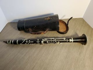 Vintage Antique Wood Clarinet W/ Leather Case