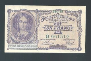 1915 Belgium Societe Generale 1 Franc P86a Very Rare Banknote Pmg Pop Only 1 Unc